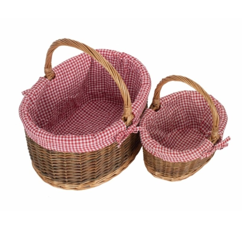 Red Checked Lined Country Oval Wicker Shopping Basket - Shopping Baskets - British D'sire