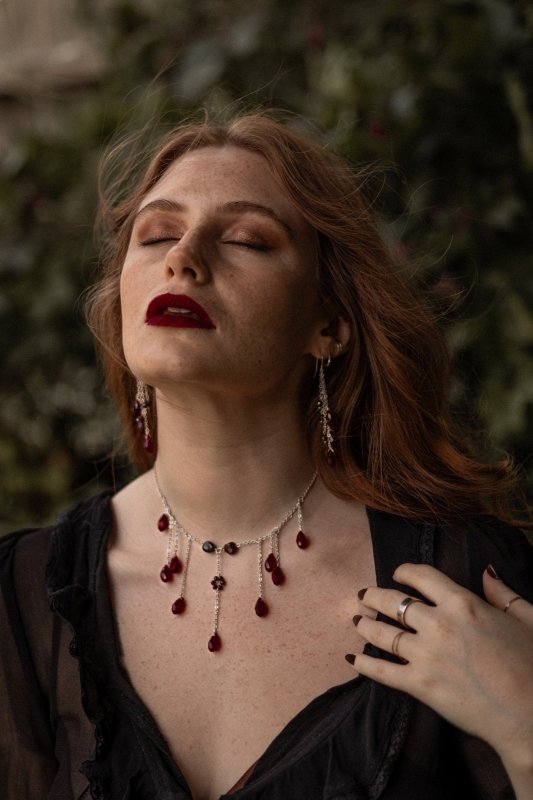 Red Garnet "Queen of The Damned" Halloween Choker Necklace - Necklaces - British D'sire