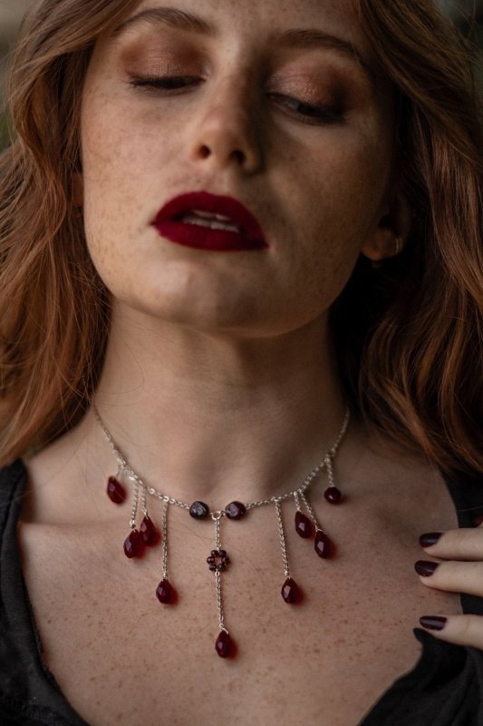 Red Garnet "Queen of The Damned" Halloween Choker Necklace - Necklaces - British D'sire