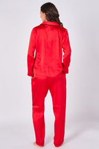 Red Long sleeve satin Pj set, elaina fashion Women's Red Silk Satin Pyjama Sleepwear Set Button Down Long Sleeves Wedding Loungewear Silk 2 Piece PJs Pant - Loungewear - British D'sire