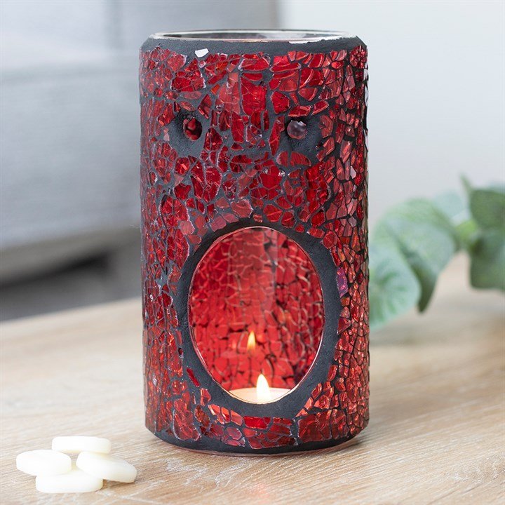Red Pillar Crackle Glass Oil Burner and Wax Warmer - British D'sire