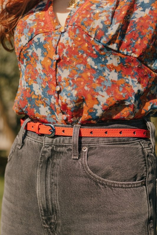 Xander Kostroma - Red PU Skinny Belt with Heart Holes for Women - 85cm to 100cm - Vegan Friendly and Stylish Accessory - Perfect for Day and Work Look Secondary image
