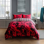 Duvet Cover And Pillowcase Set Reversible Rose And Stripe Design Polycotton Bed Linen - Super King - Red