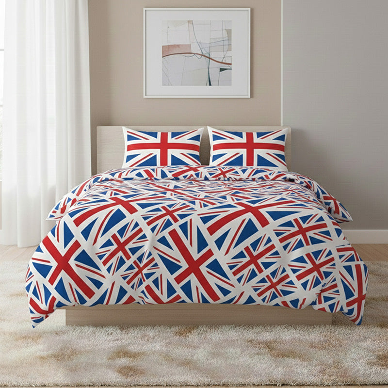 Union Jack Duvet Cover Set Trendy British Flag Bedding Bedroom Decor - King - Red