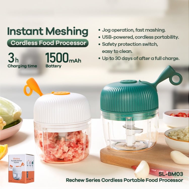 REMAX SL - BM03 Rechew Series Wireless Electric Garlic Stirrer Cordless Portable Food Processor (White) - Blender - British D'sire