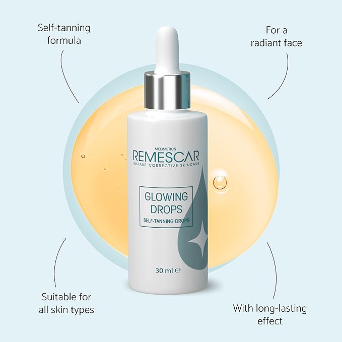 Remescar Self Tanning Face Drops 30ml - Glow Drops For Bronzing - Fake Tan Glowing Drops to Add To Moisturiser & Skin Care Routine - Facial Self-Tanning Enhancer - Bronzer Serum for Glowing Skin - British D'sire