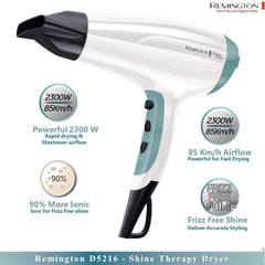 Remington Shine Therapy Hair Dryer with Power Dry and Cool Shot for a Frizz Free Shine, Quick Drying, 2300 W - D5216 - hair dryer - British D'sire