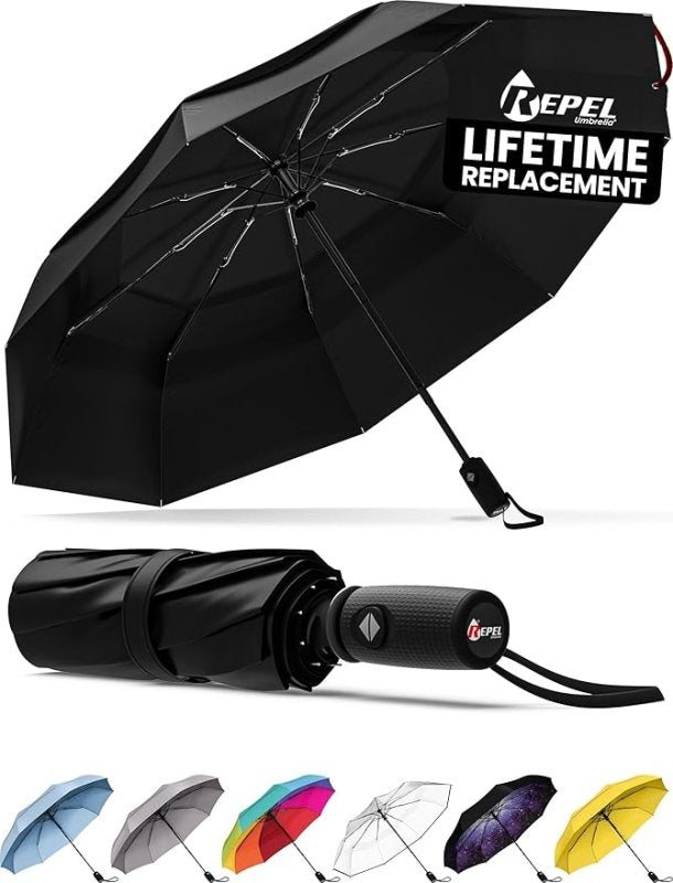 Repel Umbrella Windproof Travel Umbrellas for Rain - Easy Auto Open Close, Durable & Compact Umbrella, Strong Fiberglass Frame, Waterproof Canopy - Backpack, Purse, Portable Umbrella for Travel - Folding Umbrellas - British D'sire Main image