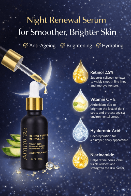Retinol Serum Anti Age Vitamin C Hyaluronic Acid Serum Retinol Serum Cream Anti Wrinkle - Ammuri Pro - Retinol 2.5% Face Serum - British D'sire