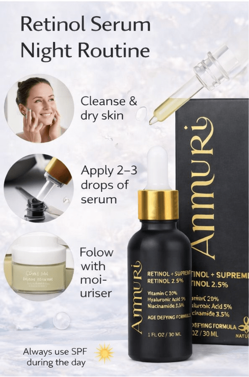 Retinol Serum Anti Age Vitamin C Hyaluronic Acid Serum Retinol Serum Cream Anti Wrinkle - Ammuri Pro - Retinol 2.5% Face Serum - British D'sire