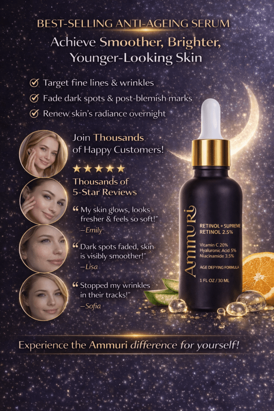 Retinol Serum Anti Age Vitamin C Hyaluronic Acid Serum Retinol Serum Cream Anti Wrinkle - Ammuri Pro - Retinol 2.5% Face Serum - British D'sire