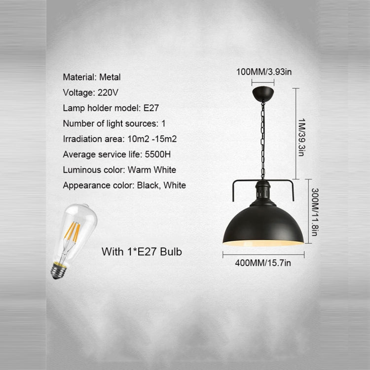 Retro Industrial Pendant Light Creative Single Head Iron Art Hanging Lamp E27 Bulb Perfect for Kitchen Dining Room Bedroom Living Room (Color:White Size: + Warm White) Secondary image