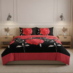 Reversible Floral Duvet Set Elegant Flower Stripe Pattern Bedding for Home Decor - Yellow - Double - British D'sire
