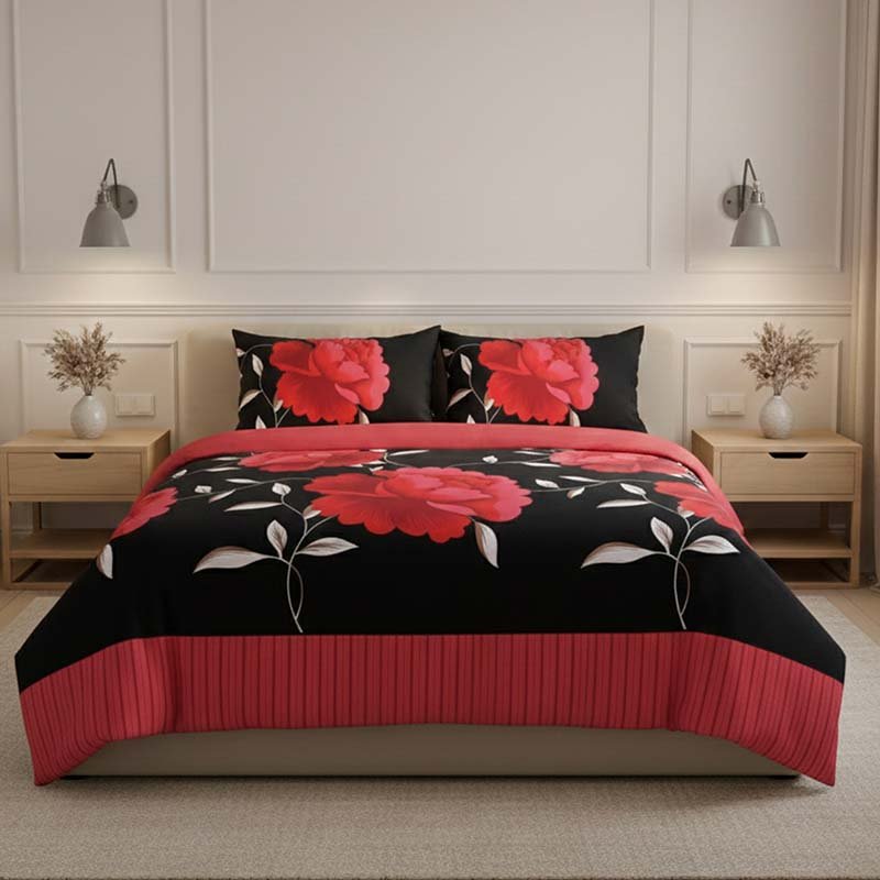 Reversible Floral Duvet Set Elegant Flower Stripe Pattern Bedding for Home Decor - Yellow - Double - British D'sire