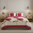 Reversible Floral Duvet Set Elegant Flower Stripe Pattern Bedding for Home Decor - Yellow - Super King - British D'sire