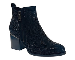 Rhinestone Block Heel Ankle Boots - Boots - British D'sire
