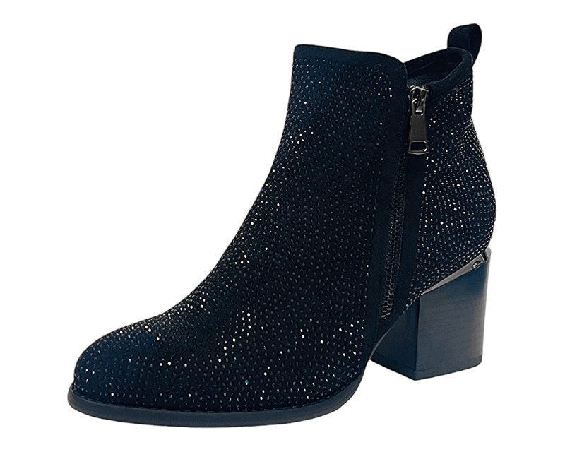 Rhinestone Block Heel Ankle Boots - Boots - British D'sire