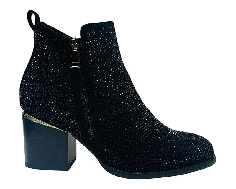 Rhinestone Block Heel Ankle Boots - Boots - British D'sire