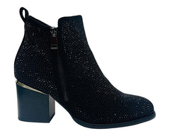Rhinestone Block Heel Ankle Boots - Boots - British D'sire