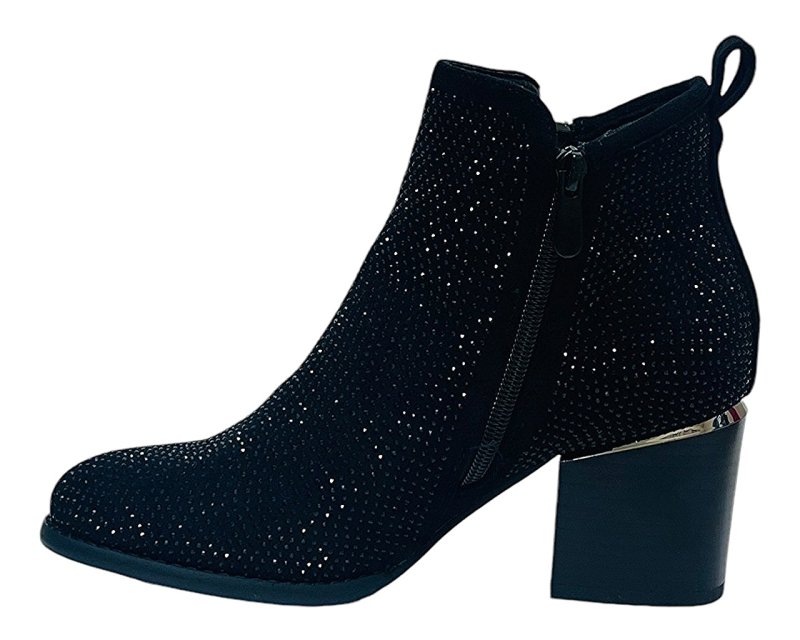 Rhinestone Block Heel Ankle Boots - Boots - British D'sire