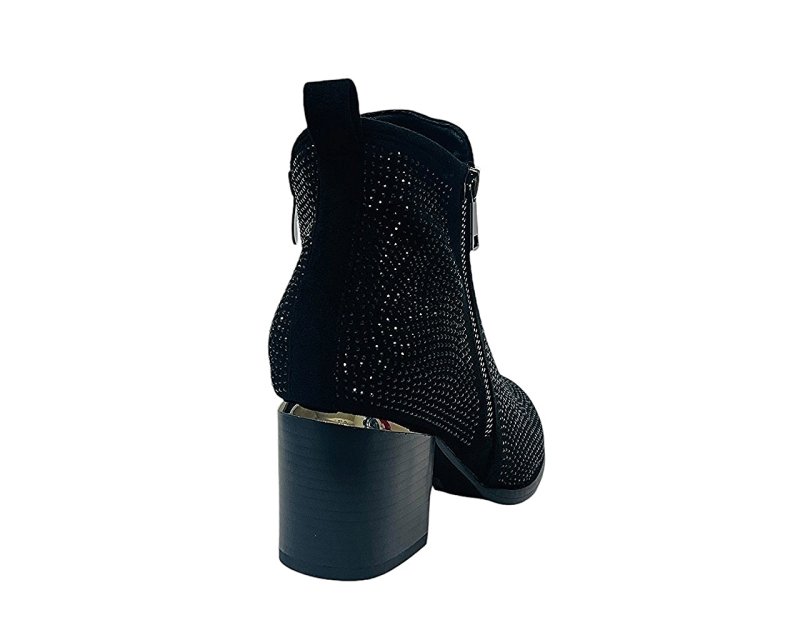 Rhinestone Block Heel Ankle Boots - Boots - British D'sire