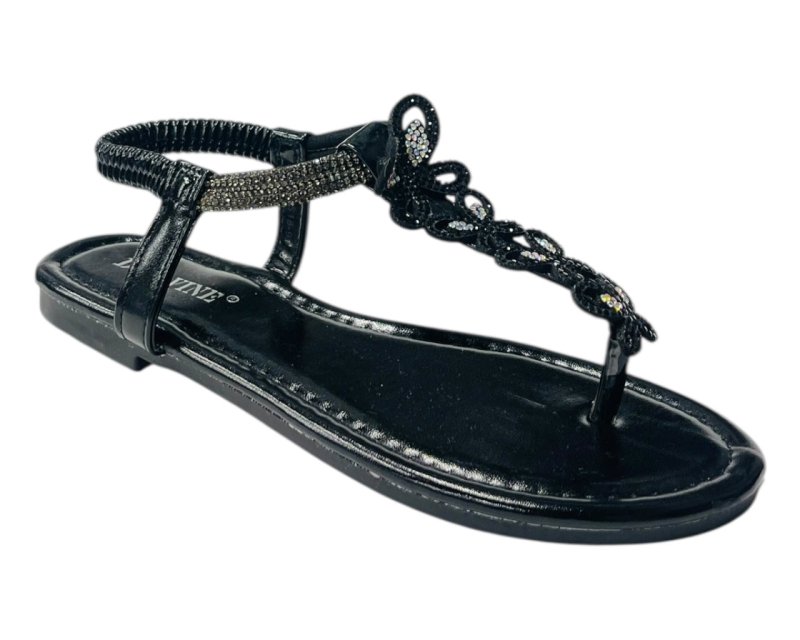 Rhinestone Elastic Ankle Strap Thong Sandals Secondary image