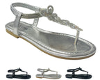 Rhinestone Elastic Ankle Strap Thong Sandals - Sandals - British D'sire