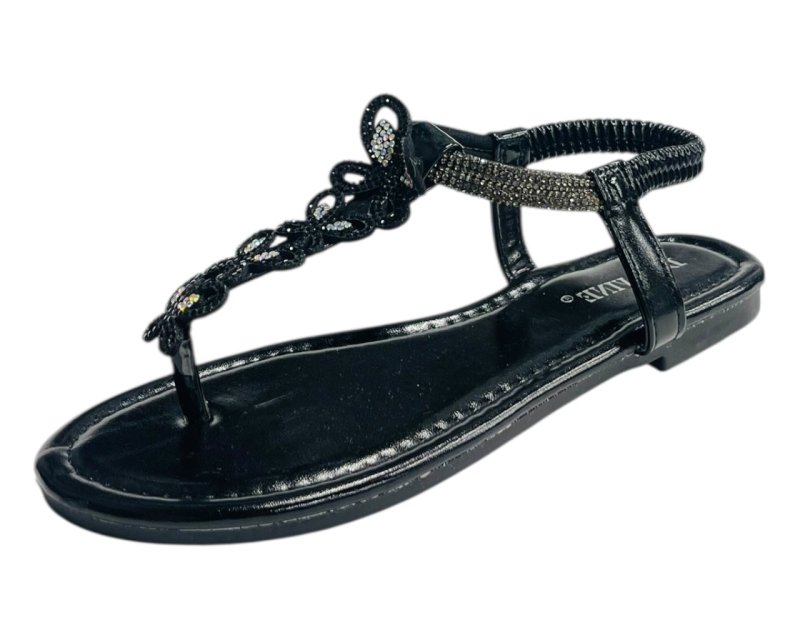 Rhinestone Elastic Ankle Strap Thong Sandals - Sandals - British D'sire