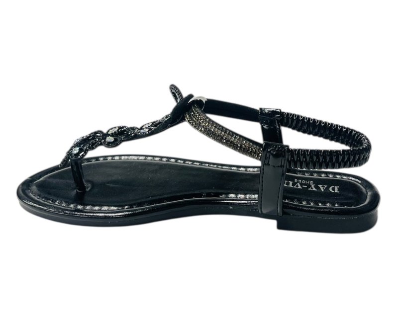 Rhinestone Elastic Ankle Strap Thong Sandals - Sandals - British D'sire