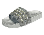 Rhinestone Embellished Flat Slide Sandals - Sandals - British D'sire