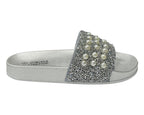 Rhinestone Embellished Flat Slide Sandals - Sandals - British D'sire