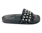 Rhinestone Embellished Flat Slide Sandals - Sandals - British D'sire