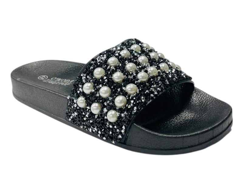 Rhinestone Embellished Flat Slide Sandals Secondary image