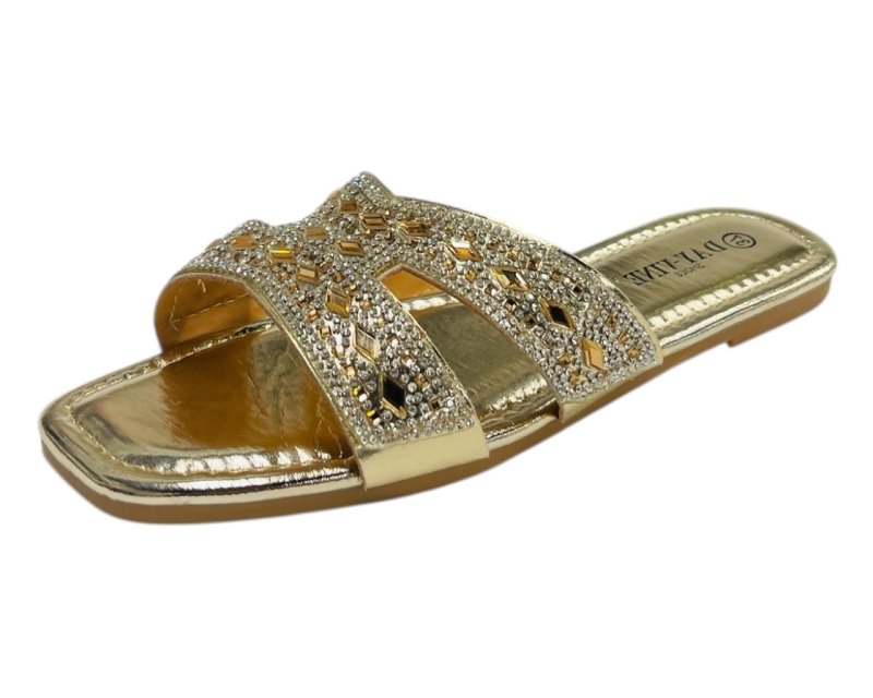 Rhinestone Embellished Flat Sole Sandals - Sandals - British D'sire