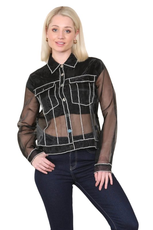 Rhinestone Embellished Long Sleeve Shirt - Top - British D'sire Main image