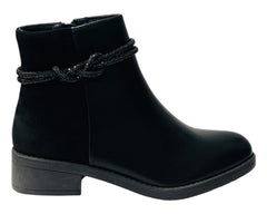 Rhinestone Faux Leather Ankle Boots - Boots - British D'sire
