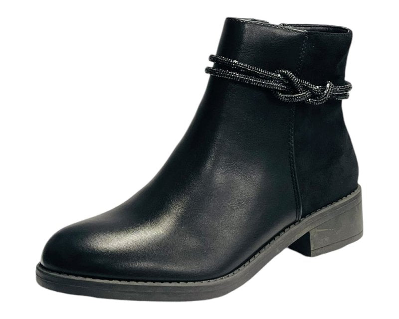 Rhinestone Faux Leather Ankle Boots - Boots - British D'sire
