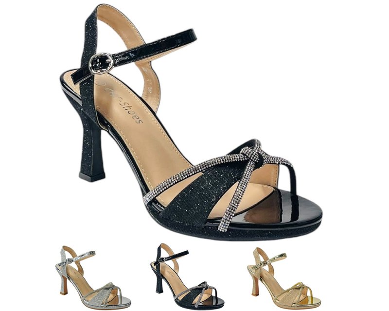 Rhinestone Glitter Ankle Strap Spool Heel Shoes - Heels - British D'sire Main image