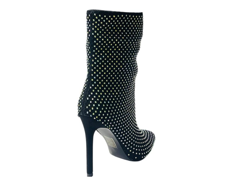Rhinestone High Stiletto Heel Ankle Boots - Boots - British D'sire