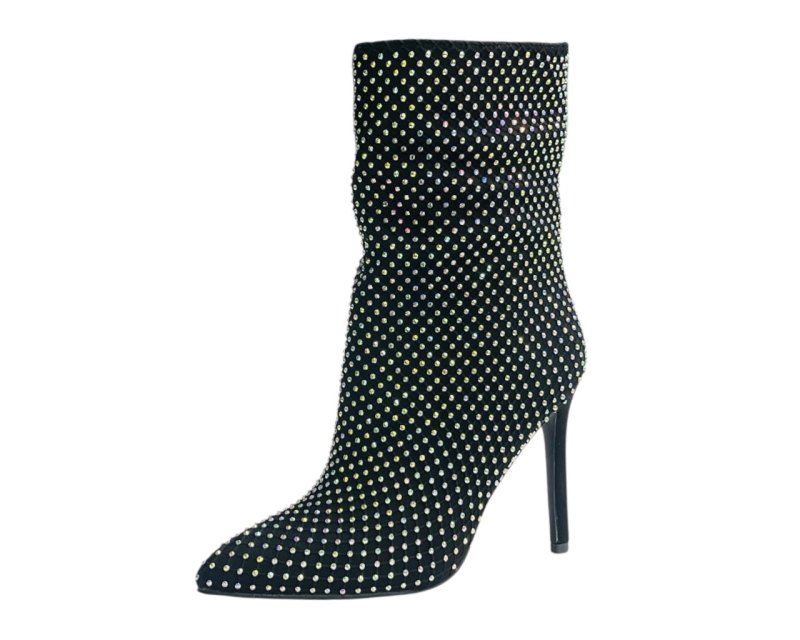 Rhinestone High Stiletto Heel Ankle Boots - Boots - British D'sire