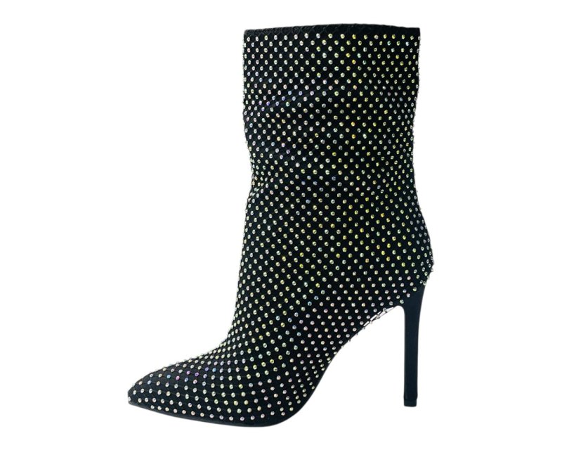 Rhinestone High Stiletto Heel Ankle Boots - Boots - British D'sire