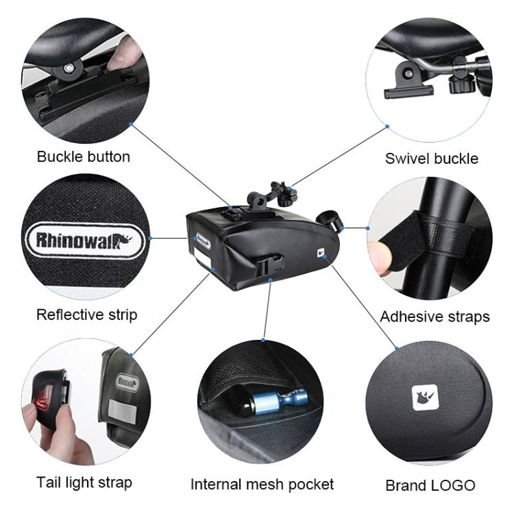 Rhinowalk X20516 1.2L Three-dimensional Tool-free Installation Waterproof Bicycle Tail Bag(Black) - British D'sire
