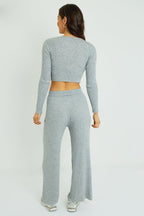 Ribbed Knit Crop Top & Wide Leg Trouser Co - Ord Set - co ord set - British D'sire
