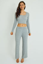 Ribbed Knit Crop Top & Wide Leg Trouser Co - Ord Set - co ord set - British D'sire