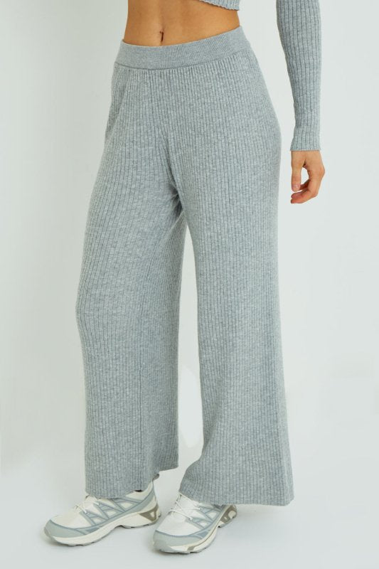 Ribbed Knit Crop Top & Wide Leg Trouser Co - Ord Set - co ord set - British D'sire