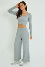Ribbed Knit Crop Top & Wide Leg Trouser Co - Ord Set - co ord set - British D'sire