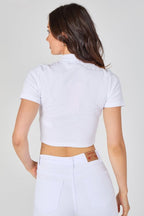 Ribbed Roll Neck Short Sleeve Crop Top white - Crop Top - British D'sire