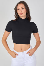 Ribbed Roll Neck Short Sleeve Crop Top - Crop Top - British D'sire