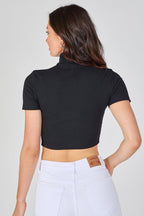 Ribbed Roll Neck Short Sleeve Crop Top - Crop Top - British D'sire