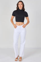 Ribbed Roll Neck Short Sleeve Crop Top - Crop Top - British D'sire
